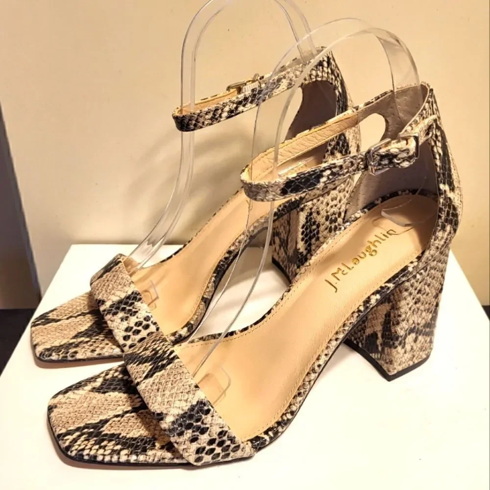 New J. McLaughlin Esme Brown/Tan Snakeskin Embossed Leather Sandals sz.7.5 $248